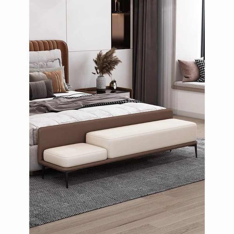 Home high-end leather bedside stool bedroom cloakroom long sofa stool