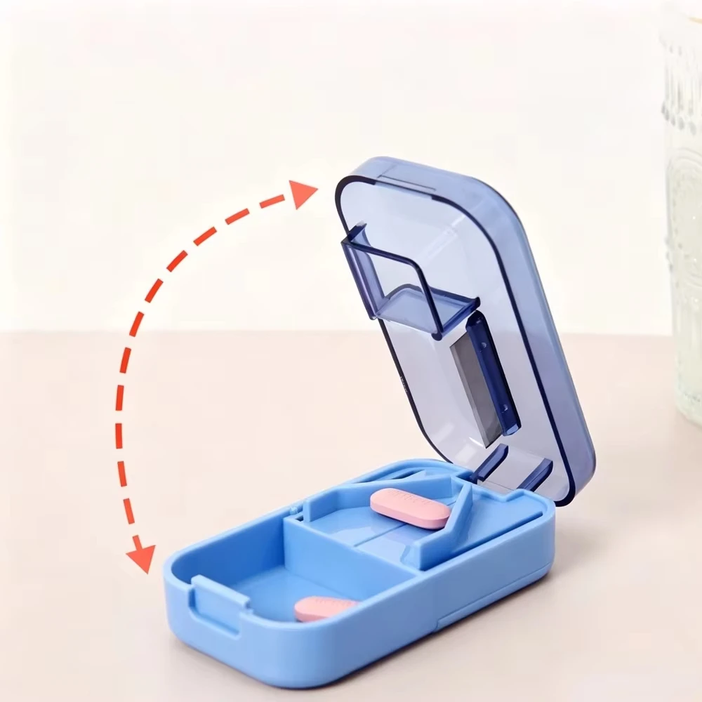 Cortador de Comprimidos 2 em 1 Compacto, Ferramenta de Corte Livre de BPA, Caixa Portátil para Remédios, Suplementos, Vitaminas e Óleo de Fígado de Ba
