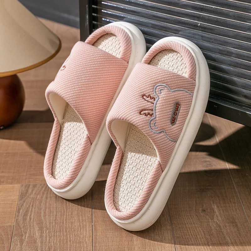 Home Linen Slippers for Women in Spring and Autumn Indoor Cotton and Linen Thick Bottom Home Anti Slip Summer Wholesale for Men