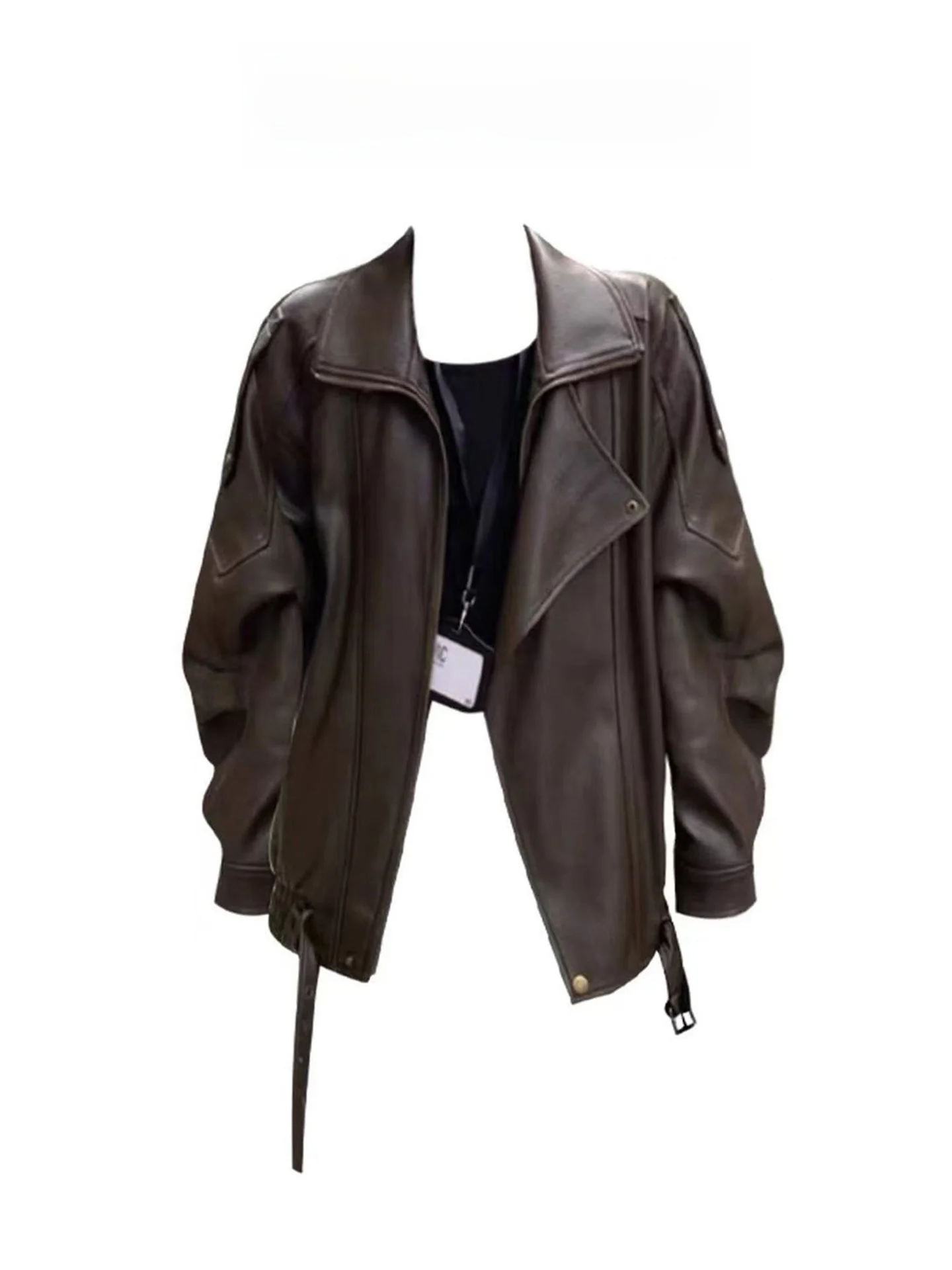 

Cool American Sle Brown Leather Jaet Women's Autumn Winter 2025 New Loose High-End Feel Motorcycle Jaet Commute Sle