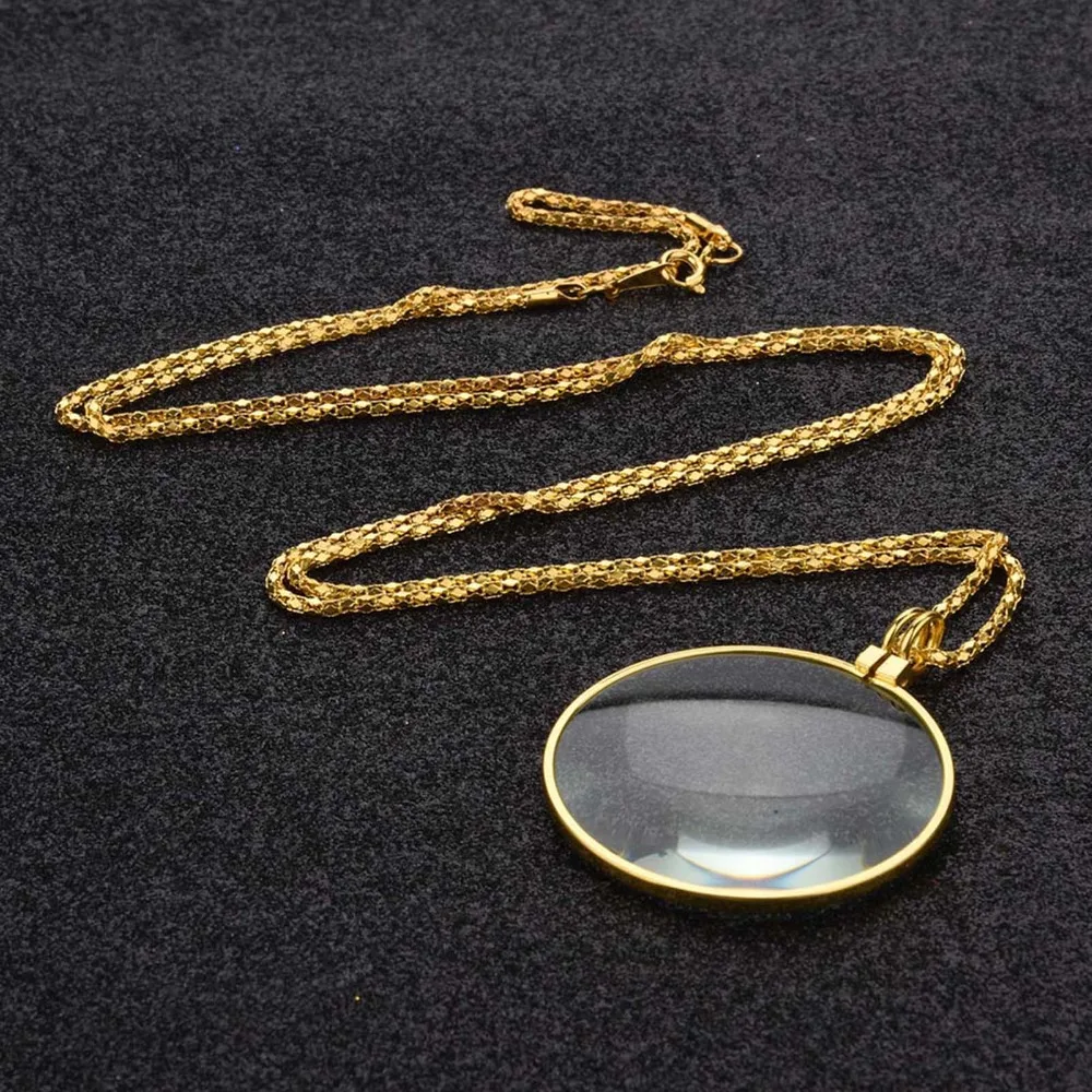 Portable Glass Lens Magnifying Glass Loupe Chain Necklace Optical Magnifier Magnifying Pendant Necklace Library