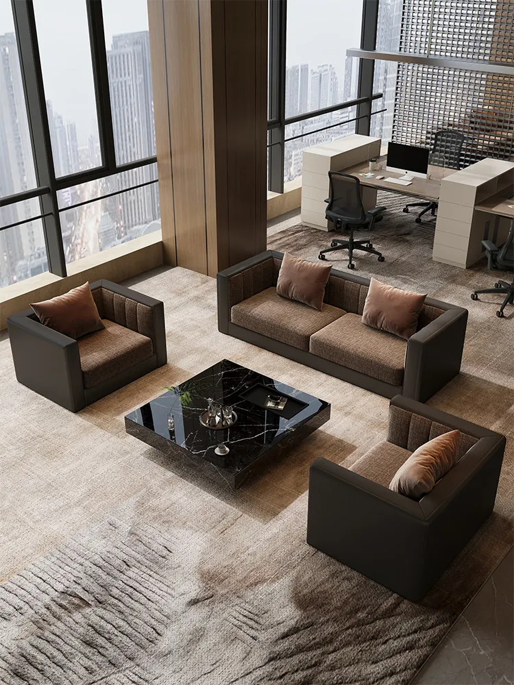 #Business meeting guest negotiation straight row sofa lounge area reception light luxury office sales office hotel lobby beauty
