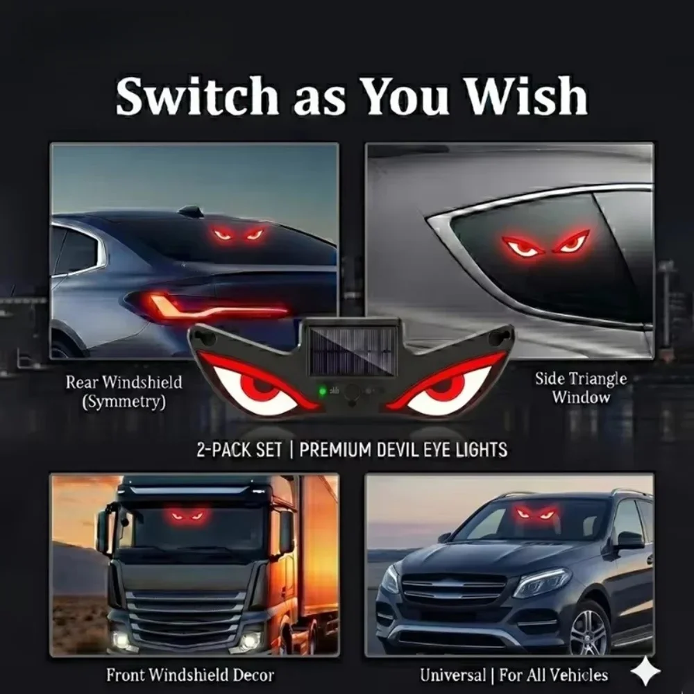 Car Accessories Solar Car Dynamic Evil Eye Expression LED Light Warning Light Truck Suction Cup Mount Eye Light For Windows