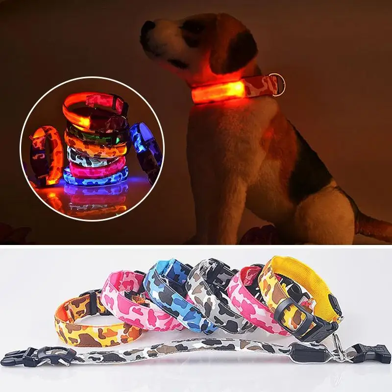 LED Dog Collar Luminous Adjustable Glowing Collar for Dogs Pet Night Safety Nylon Collar Safety Cats Puppy Pet Supplies