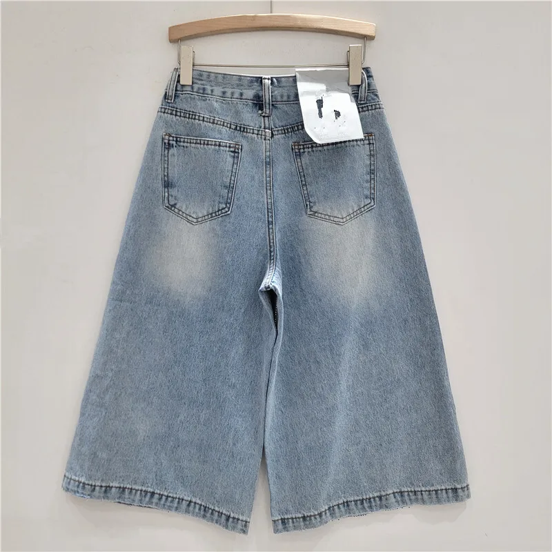 ANJY, novedad de verano, pantalones vaqueros elegantes para mujer, pantalones cortos con tachuelas de diamantes, pantalones vaqueros desgastados rectos, pantalones cortos elegantes de calle alta A10005