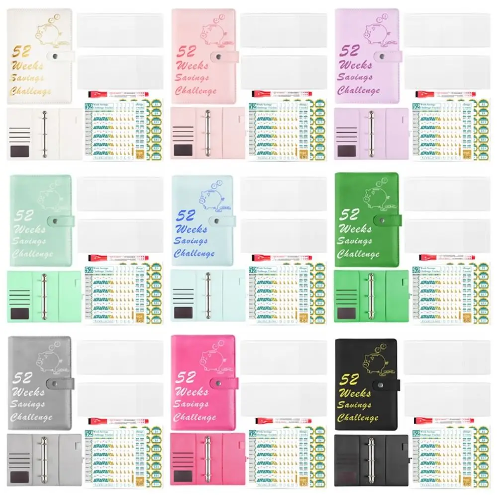 Raccoglitore per buste da 52 settimane, fogli sciolti, impermeabile, libro per sfide di risparmio, fogli di tracciamento di risparmio colorati in pelle PU