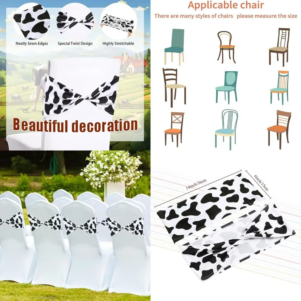 

72 шт. эластичных лент для стульев с коровьим принтом, полиэстеровые ленты для тематических вечеринок в стиле сафари и джунглей, дней рождения