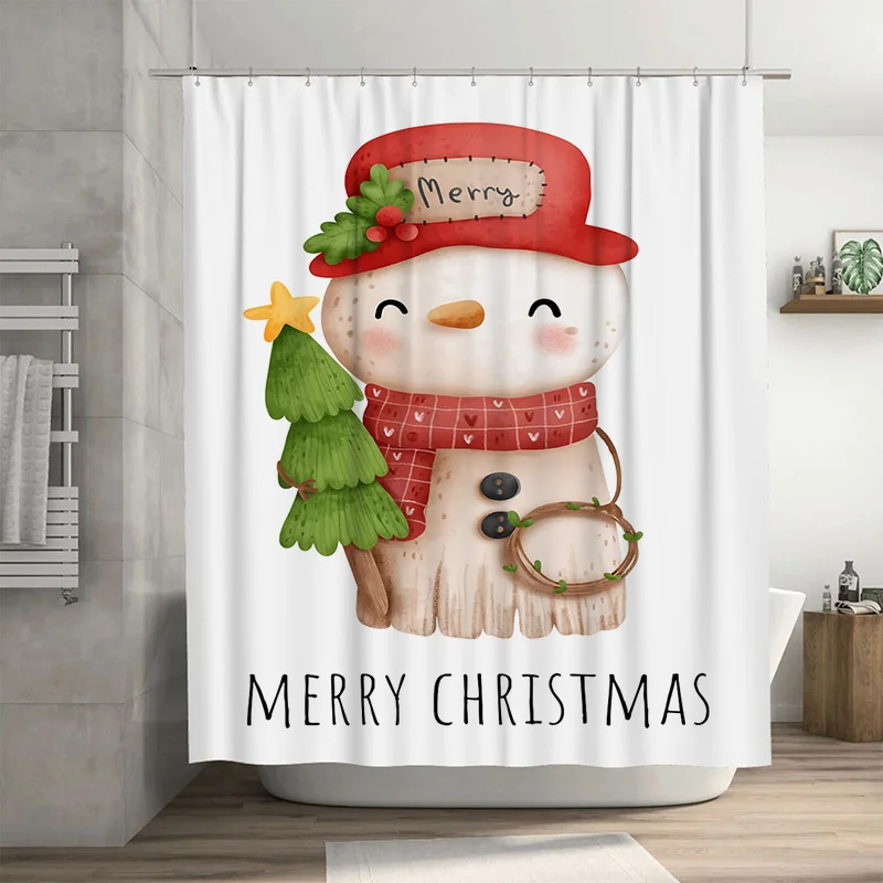 

TuniuFestive Snowman Christmas Shower Curtain Cute Holiday Bathroom Decor Waterproof Fabric Vintage Style Winter Themed Home Acc