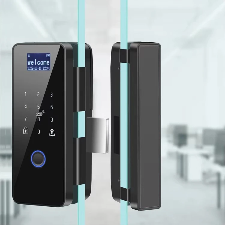Tuya Smart Intelligent  Biometric Finger Lock Full Glass Office Frameless Glass Keyless Sliding Plastic Lock Card