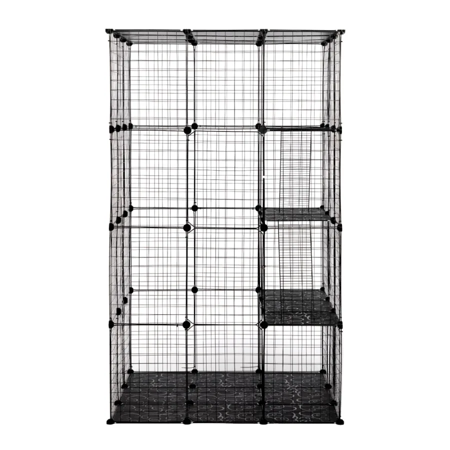 3-Tier Wire Cat Cage Large Kennels Playpen 3 Platforms 3 Ramp Ladders 4 Doors 42 x 42 x 72 Black