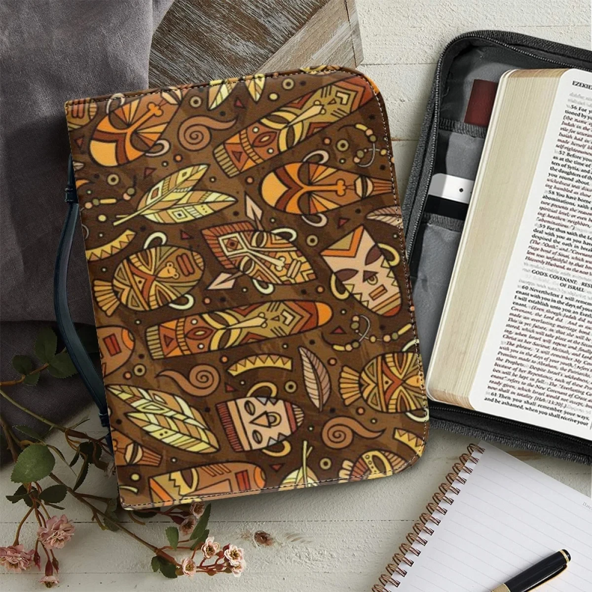 

African Ancient Tribal Totem Print Bible Bags Leather Handbags for Women Fashion Bible Cover Case Christianity Bible Storage Bag