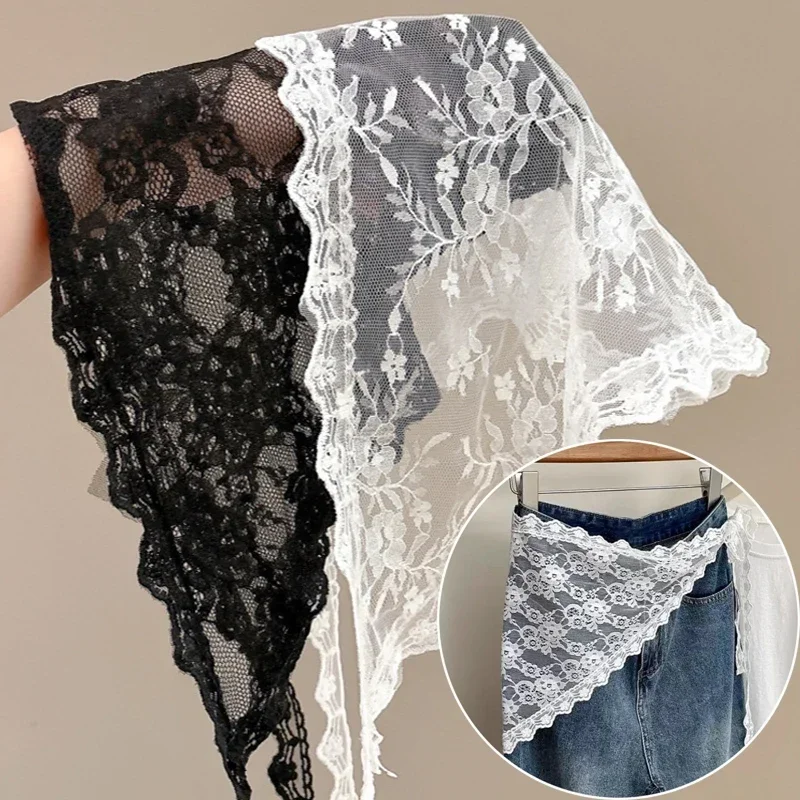 Triangle Short Skirt Butt Curtain Headscarf Lace Trim Small Apron Knitting Headband Stacked Women Korean Spring Half Skirt Apron