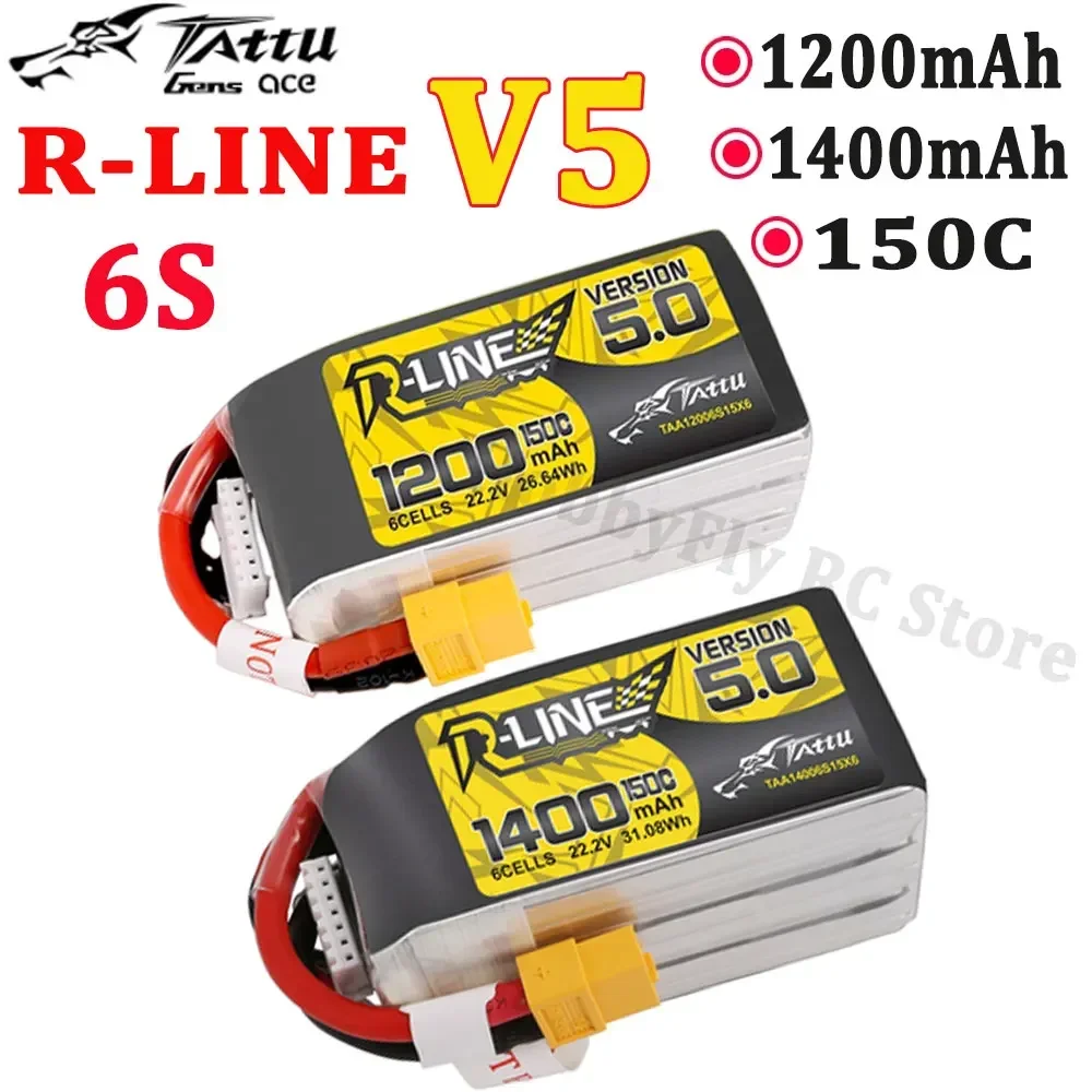 TATTU R-Line Version 5.0 V5 1200mAh 1400mAh 22.2V 150C 6S1P LiPo Battery With XT60 Plug  for RC FPV Racing Drone Quadcopter