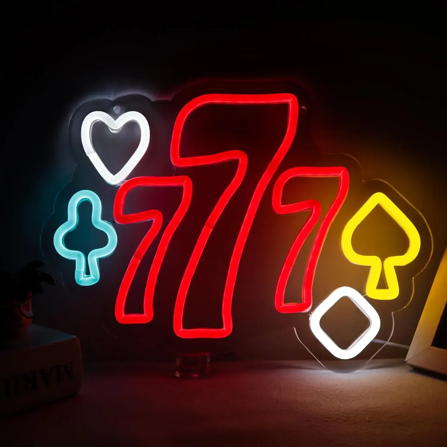 

Balanar777 Neon Lights, Wall Decoration Playing Cards Neon Lights, Lucky Seven LED Signs Kids Bedroom Game Room Party Neon Light