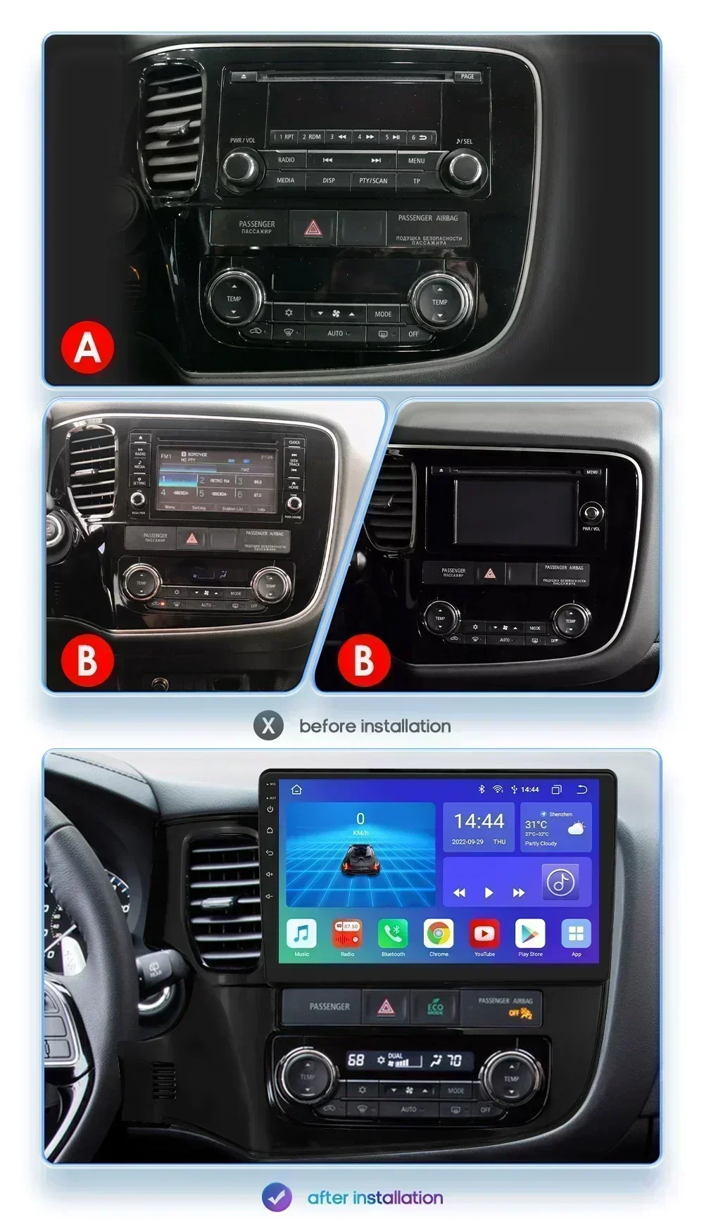 Hizpo octa core 7862 sem fio carplay android rádio automático para mitsubishi outlander 3 2012-2018 4g carro multimídia gps 2din 2din bt