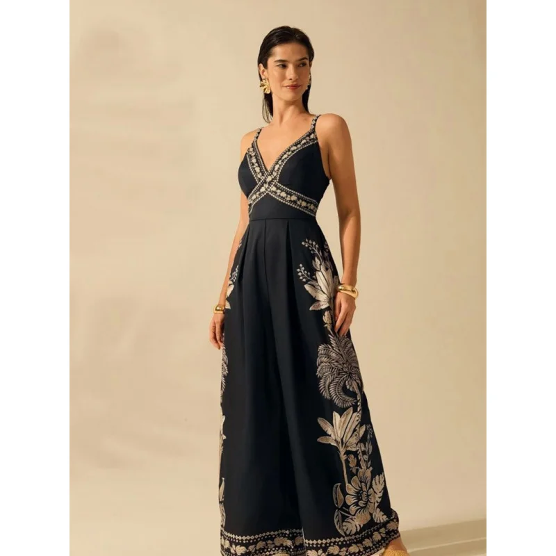 

Summer Women's Clothing Bohemian Style Camisole Vest Jumpsuit Printed Casual Pants European Style Fashion