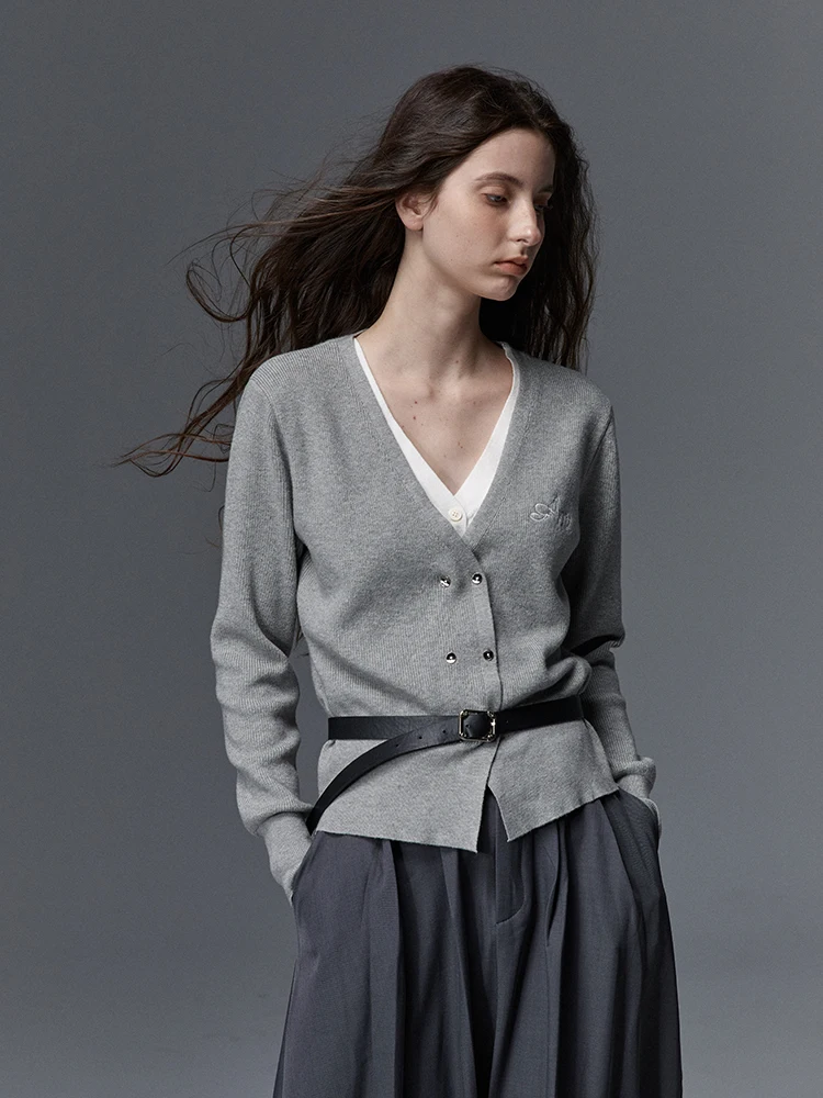 

Romantic Escape Long Sve Knitted Top Embroidered Commuter Sle Women's Base Layer irt lectual Aesthetic Faux Two-P...