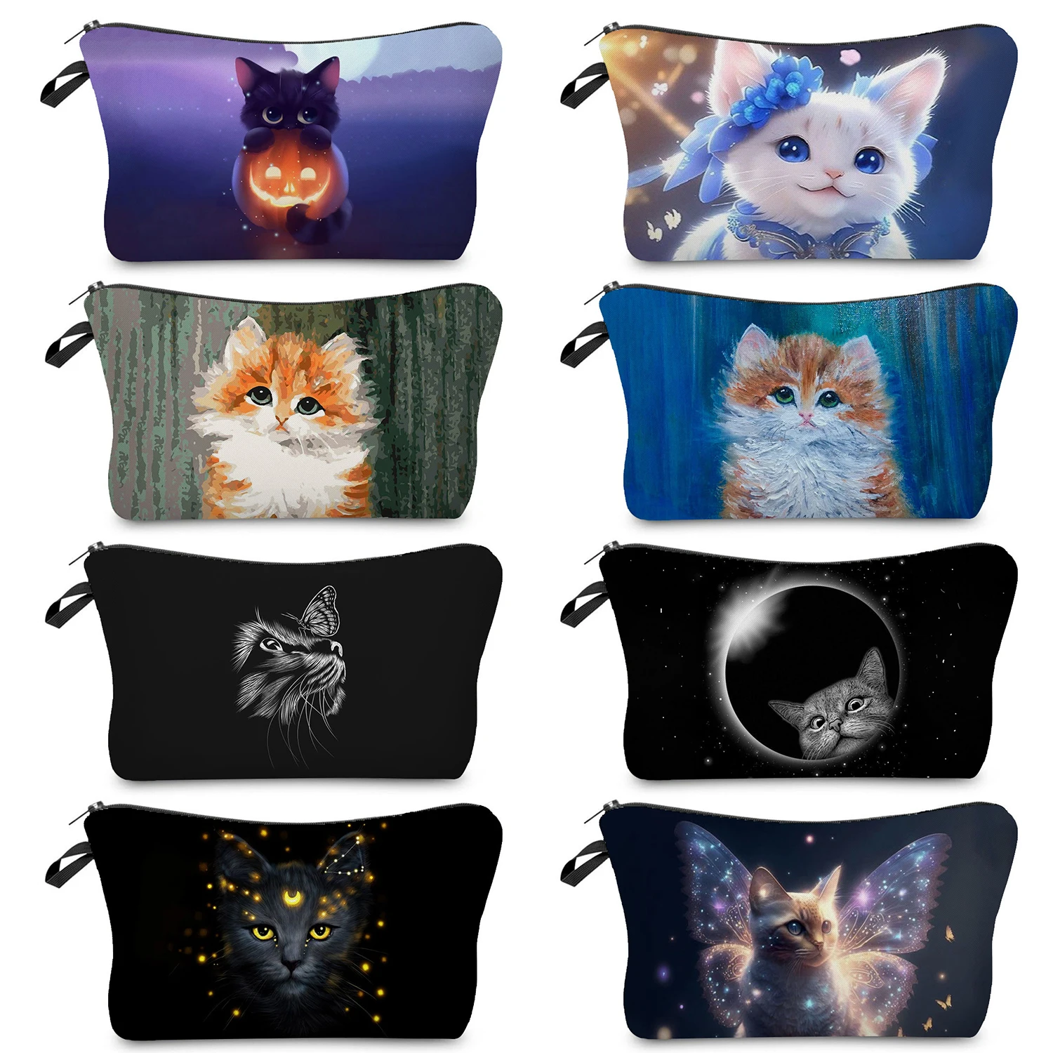 3D Cute Cartoon Animal Cat Printed Women\'s Cosmetic Bag Outdoor Beach Travel Casual Mini Makeup Bag Customizable Pencil Case