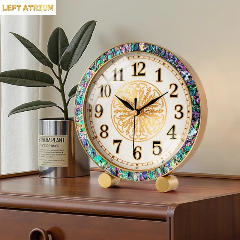 1pc affordable luxury Shell Clock Living Room Home Desktop Silent Desktop Clock Ornament Home Decoration Item