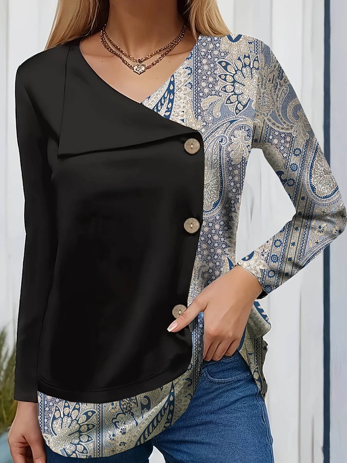 Elegantes, lässiges Damen-T-Shirt, modisches, lockeres T-Shirt, Damen-Temperament, langärmeliges T-Shirt, Urlaub, Wochenende