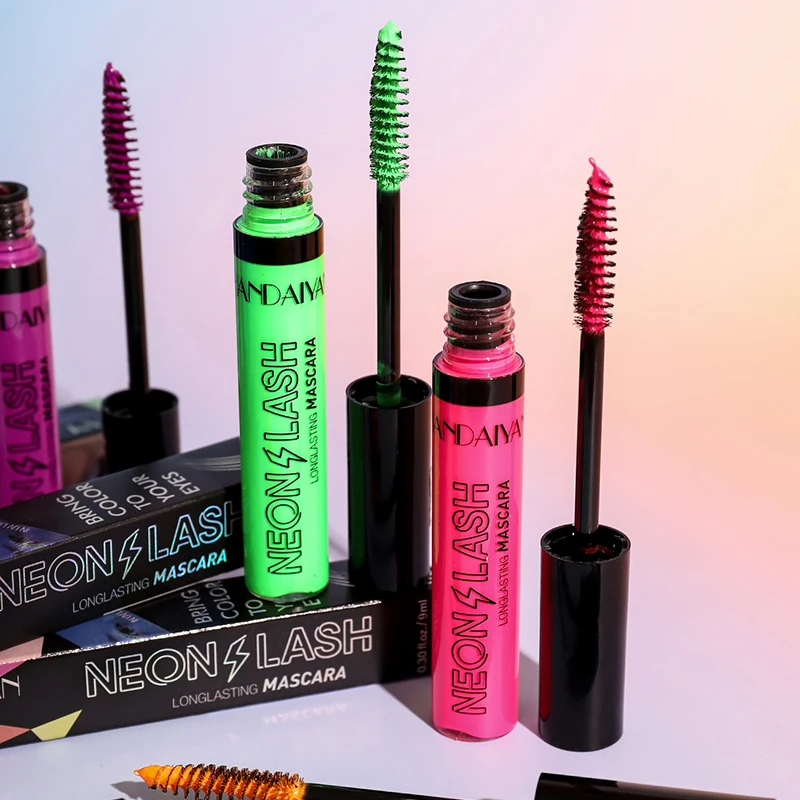 Neon-Mascara, leuchtende Wimpernverlängerung, wasserdicht, langlebig, dick, schnell trocknend, verlängert, Curling, nicht verschmierend, bunte Wimperntusche