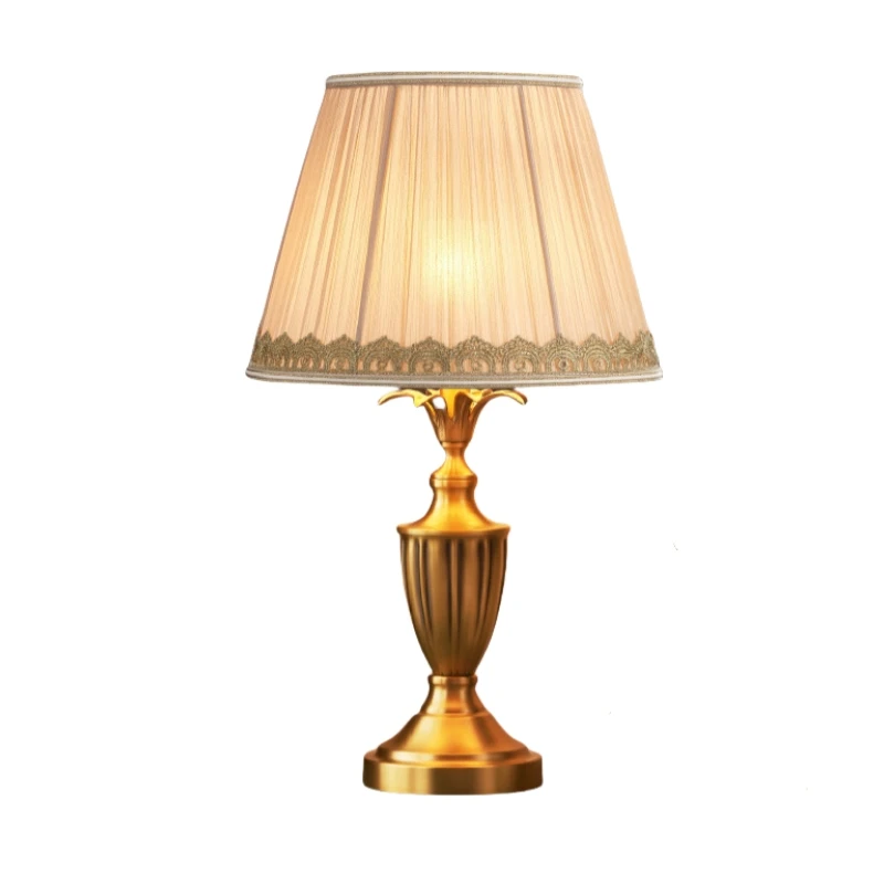 Bedside Copper Table Lamp Handmade Fabric Lampshade Brass Floor Lamps Living Room Indoor Decorative Lights