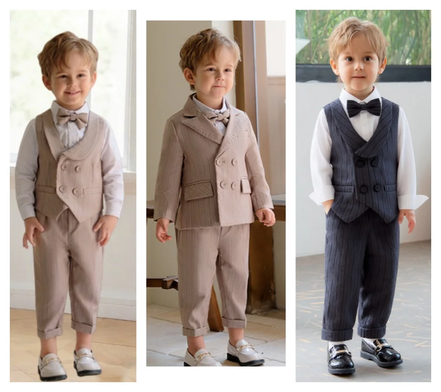 Kids Spring Autumn Formal Wedding Party Suit Flower Boys Photography Dress Children's Birthday Performance Host Prom Outfit