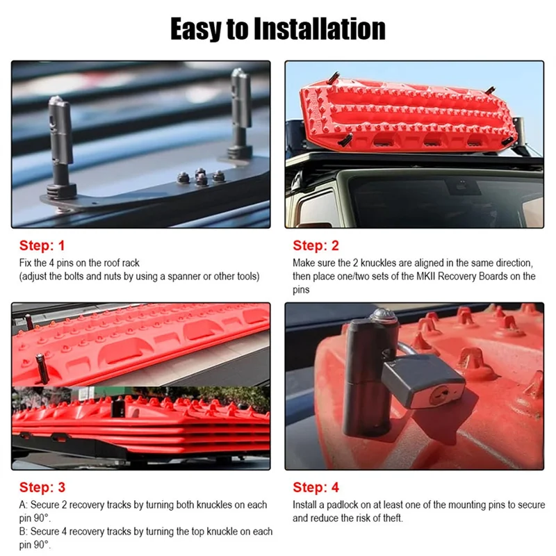 

AEF6-4 Packs Mounting Pins For Recovery Boards, Lockable Design Traction Boards Mounting Pins, For Maxtrax MKII