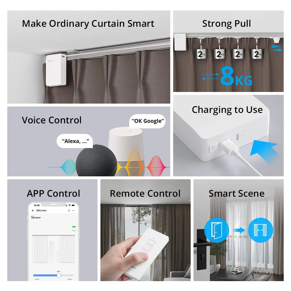 SONOFF ZBCurtain Zigbee Smart Curtain Motor Adjustable Smart Home Remote Control Work with Alexa Google Home SmartThings Alice