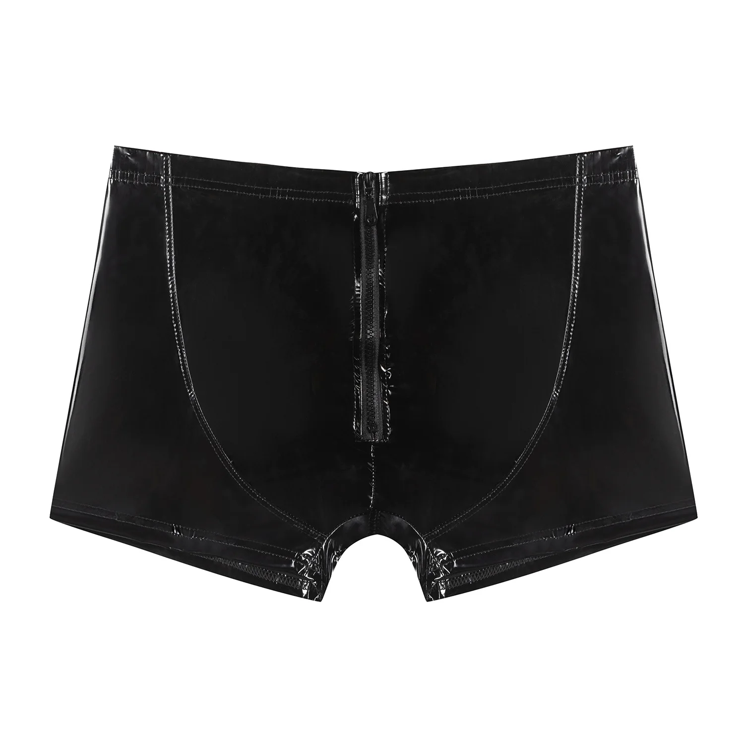 

S-XL Men Soft Underpants Sexy Front Zipper Underwear Glossy PVC Leather Boxers Shorts Bulge Pouch Trunks Male Wet Look Panties