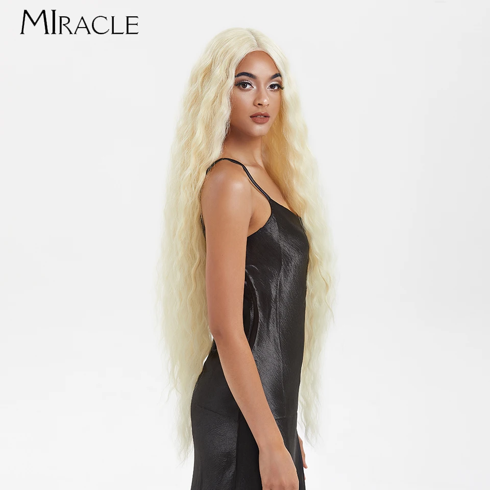 MIRECLE-peluca sintética con malla frontal para mujer, falso pelo rizado, peluca de encaje de fibra de 41 pulgadas, Cosplay, colores Rubio, rojo y
