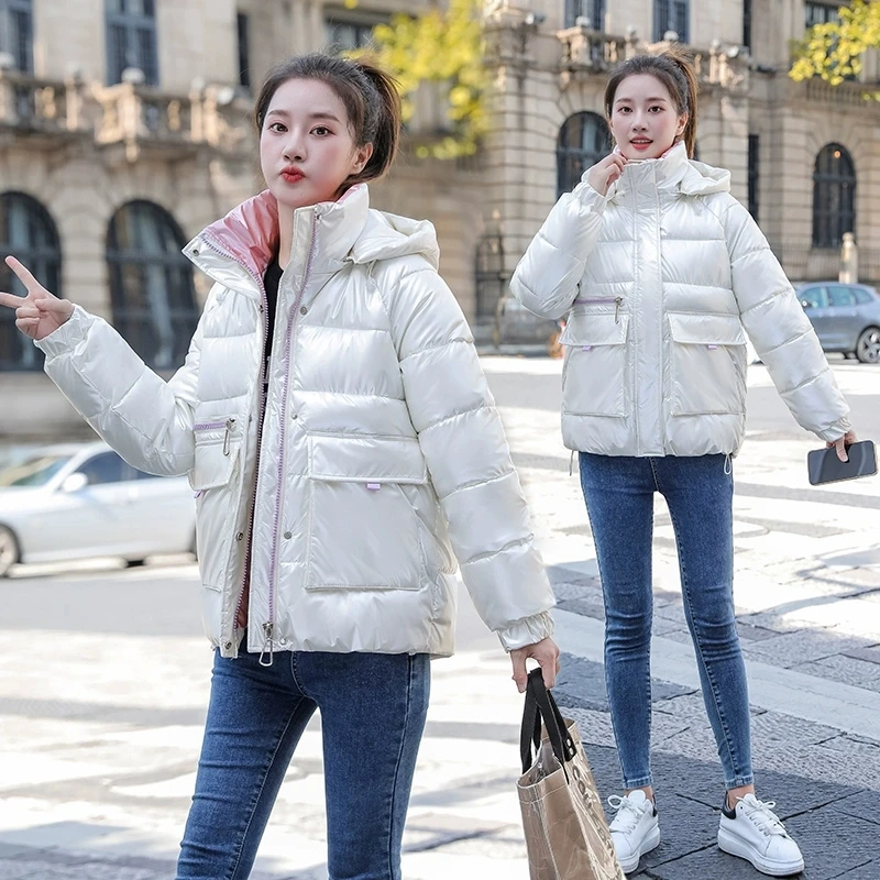 Shiny Parka Hooded Coat Women\'s Clothing Cotton Padded Casual Parkas Thick Warm Jacket Solid Windproof Outwear Winter 2025 New