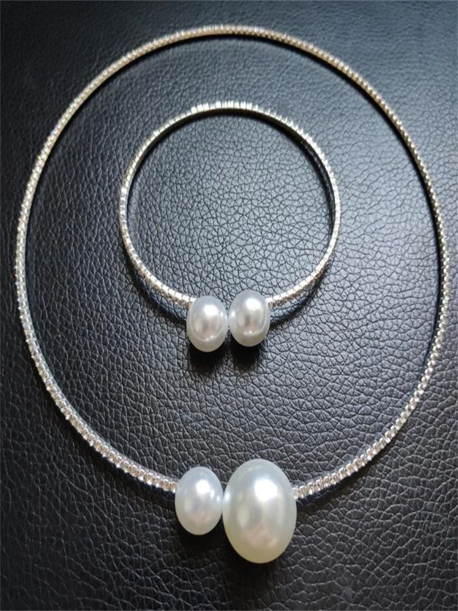 Imitation Pearl diamond-encrusted open collar necklace bracelet two-piece suit