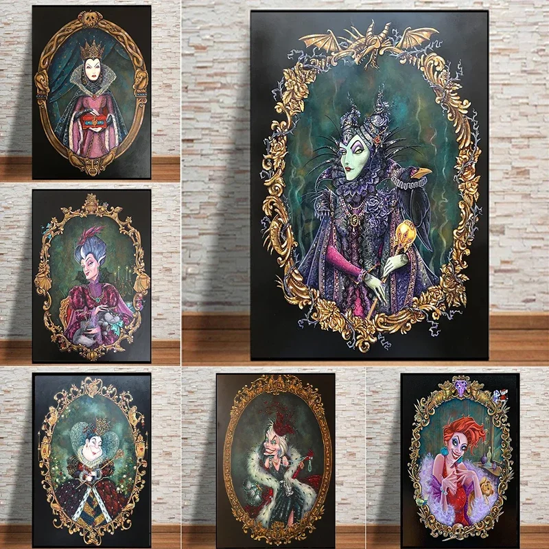 Cartoon Disney Villain Magic Mirror Canvas Painting Wall Art  Animation Movie Evildoer Poster Prints Kids Bedroom Home Decor