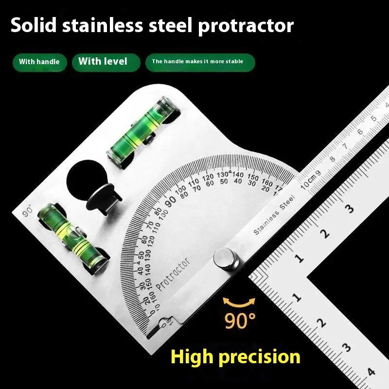 CHigh-Precision Adjustable 180 Degrees Stainless Steel Angle Ruler Multi-Function Woodworking Movable Measuring Tool