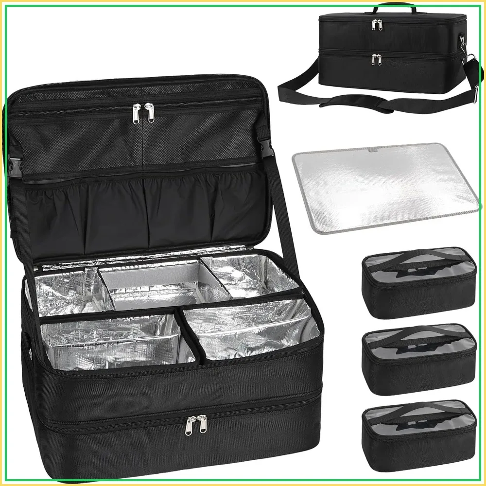 

XL Makeup Train Case for Pro Artists, Double Layer Cosmetic Travel Organizer with 3 Detachable Compartments & Bags