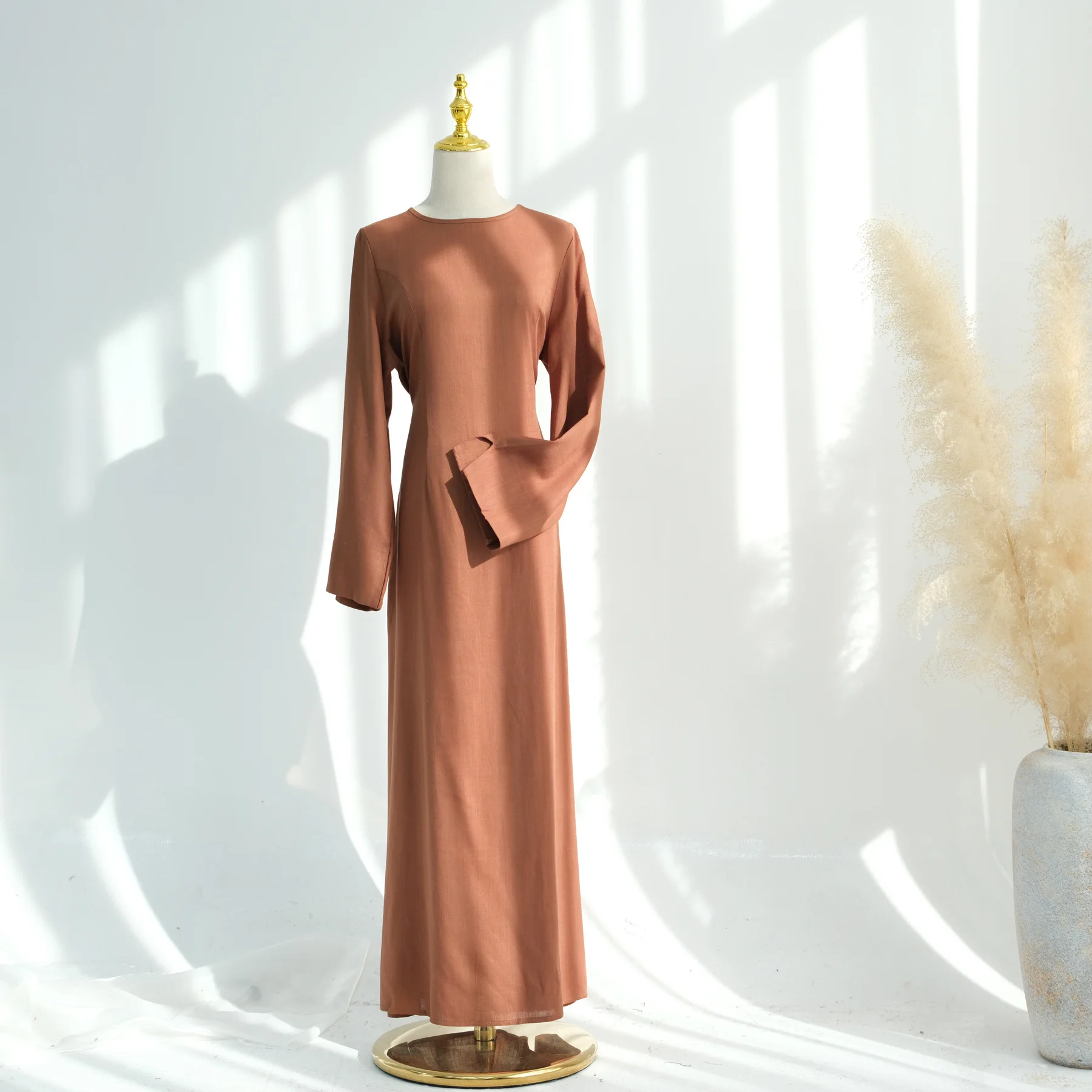 

Women's Dresses Women Breathable Abaya Attached Wide Belt Muslim Islamic Clothing Summer Spring Eid Dresses Slit Sleeve