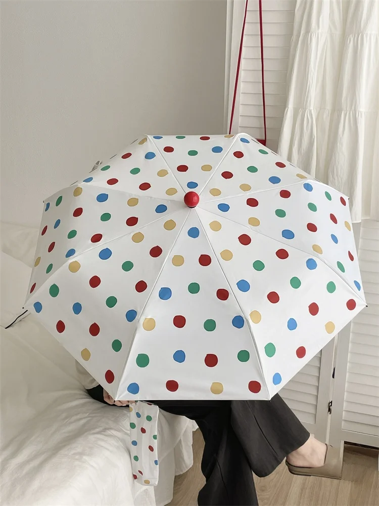 

Portable Polka Dot Umbrella Sunade Women's UV Protection Bla Glue Sun Bloing Umbrella Foldable Dual-Purpose Rain And Su...