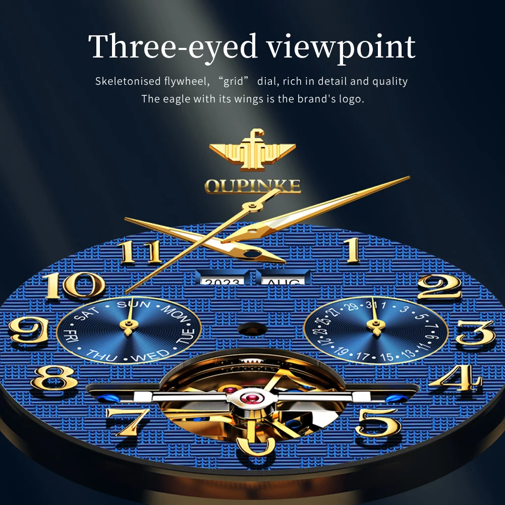 OUPINKE 3263 Flywheel Hollow Men Watch Luxury Brand Tungsten Steel Waterproof Calendar Watch All Automatic Mechanical Watch Gift
