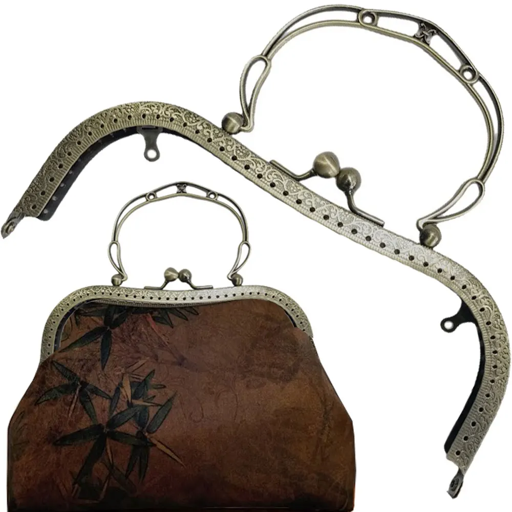 

3 шт. 19,5 см Прямоугольные винтажные металлические рамки для сумок, золотистые, под античную бронзу, серебристые, с застежкой-поцелуем, ручки, аксессуары для сумок DIY