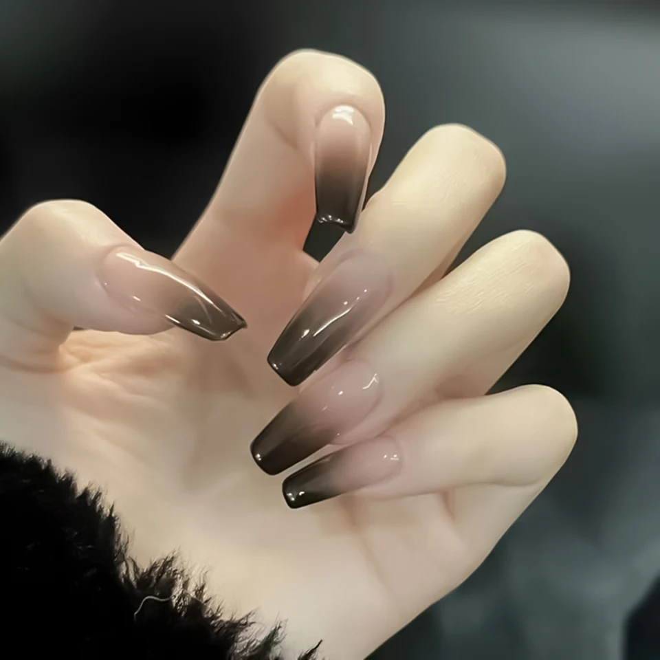 24 uñas postizas negras brillantes, punta stiletto larga, color sólido, removibles, decorativas 5
