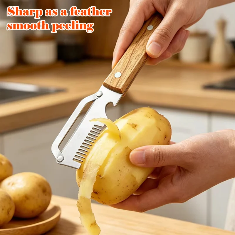 Heavy-Duty 3-in-1 Stainless Steel Vegetable Peeler & Fruit Slicer Shredder - Multi-Purpose Kitchen Tool