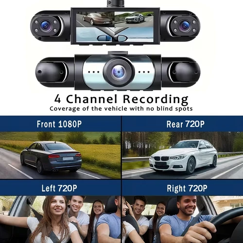 Imagen 2 del producto Cámara de salpicadero para vehículo, grabadora de vídeo DVR, 4 cámaras para coches, caja negra, visión nocturna interna delantera y trasera, grabación en bucle, dashcam para coche 360