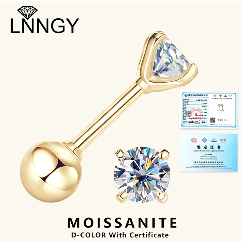 

Lnngy 10K Yellow Gold Piercing Cartilage Earrings 0.3ct Moissanite Earring With Certificate For Women 10K Gold Jewelry Gift
