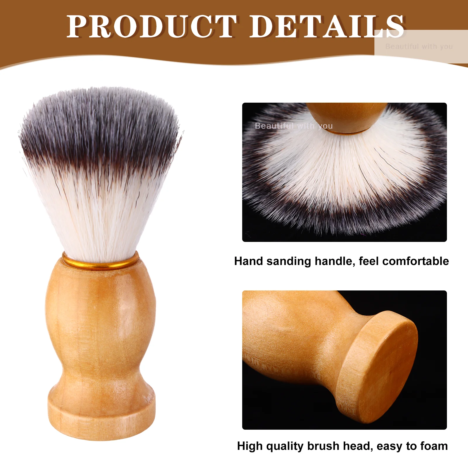 7Pcs Men Shaving Brush Wood Handle, Professional Salon Tools Hand Crafted Shaving Brush Wood Handle Shave Brushes Handmade Nylon