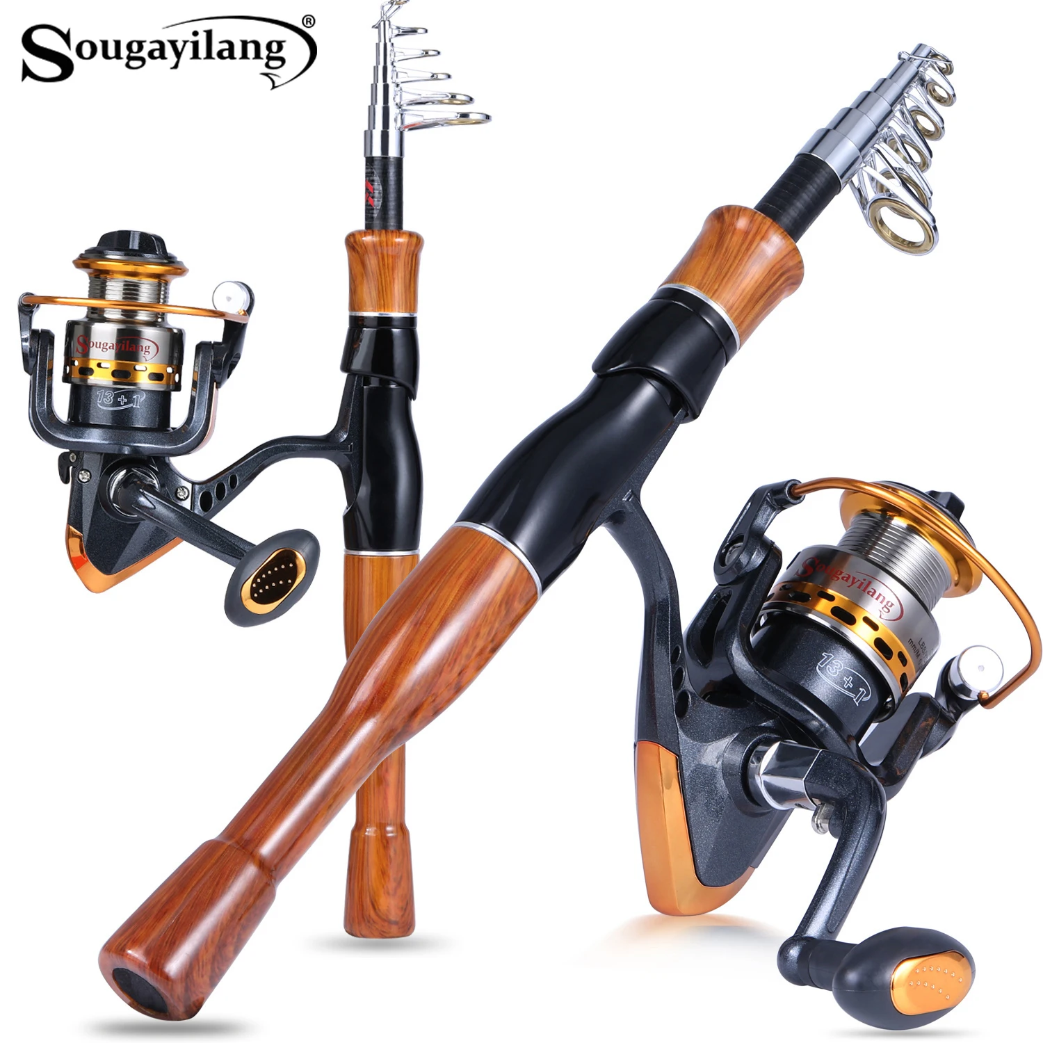 

Комбинированная катушка для удочки Sougayilang, высокочувствительная телескопическая удочка из стекловолокна, передаточное число 5,5:1, набор спиннинговых катушек Pesca