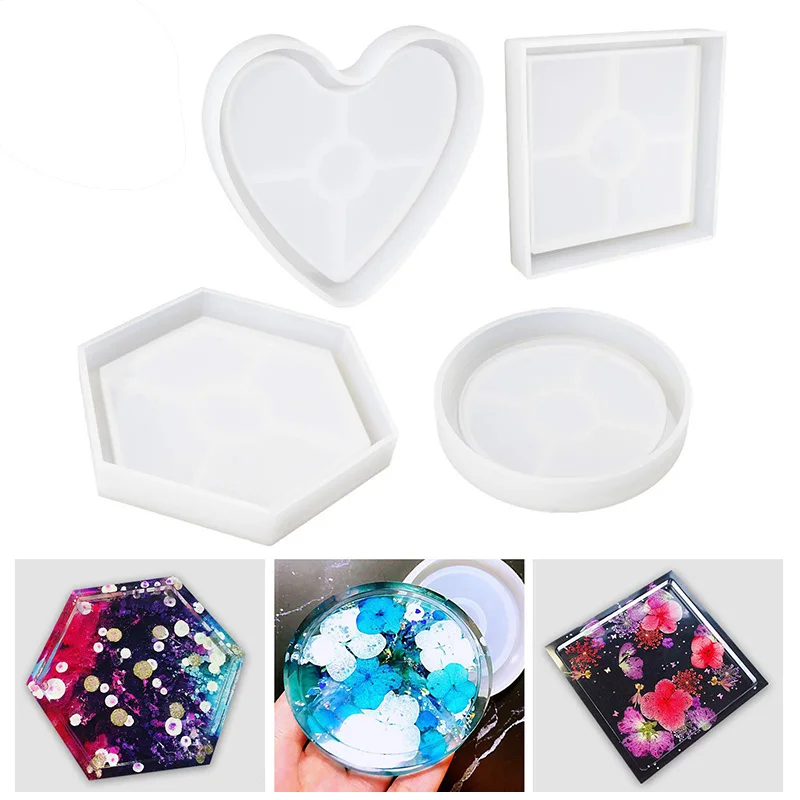 Silicone Coaster Molds Epoxy Resin Molds 4Pcs Resin Casting Molds For Coasters Candle Holders Flower Pot Holders Bowl Mat Etc In