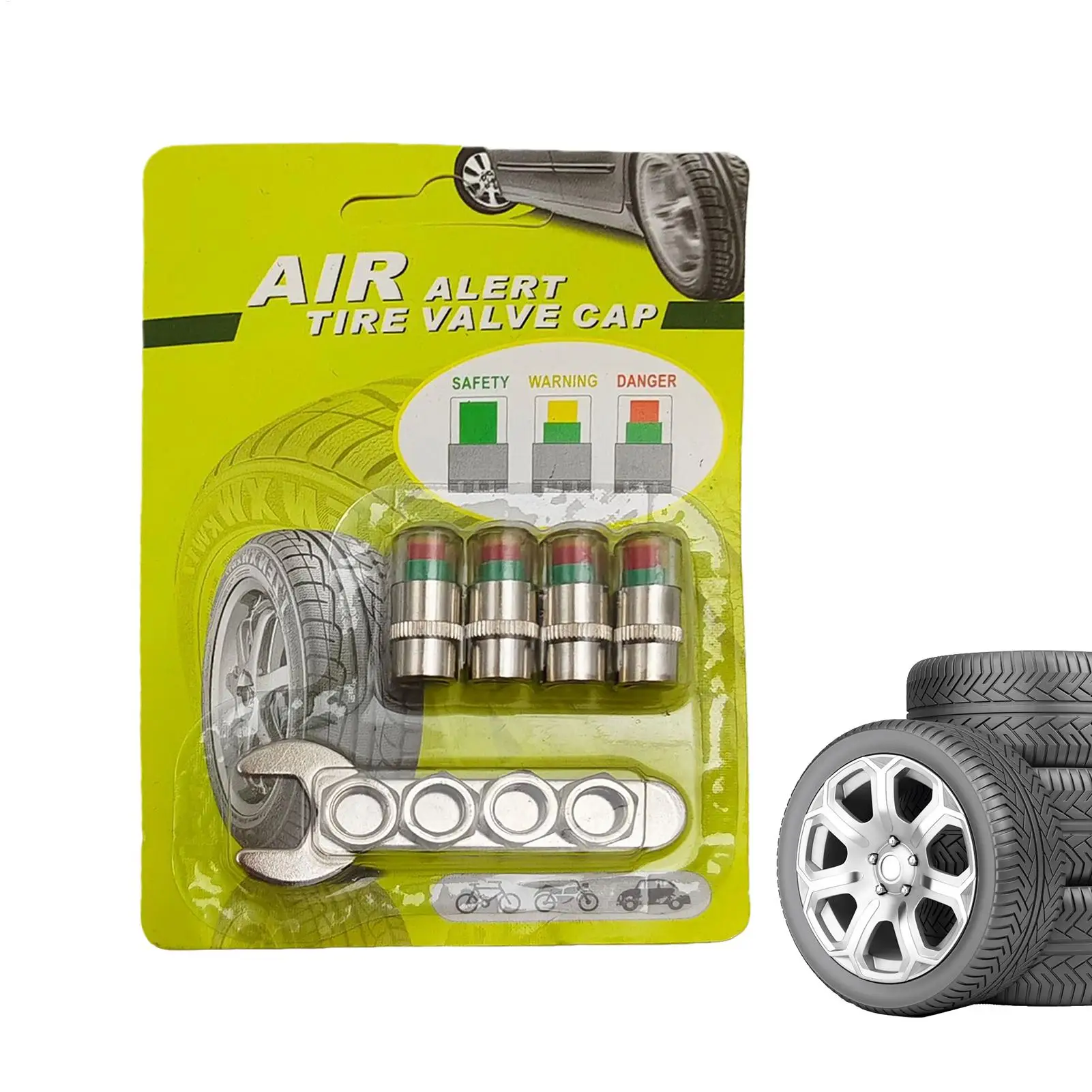 

Tire Pressure Valve Caps 4 Pieces Gauge Alert Car Monitoring Valve Covers For Long-Distance Travel Motorcycle Truck SUV Daily