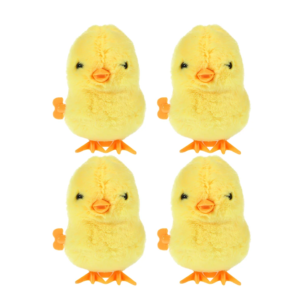 4 Pcs Clockwork Jumping Yellow Chicken Baby Kids Toys Plastic Easter Basket Stuffer Novelty