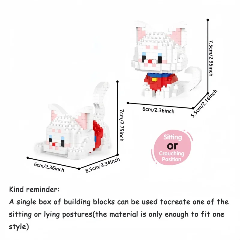 Niedliche Mini-Katzen-Mikro-Bausteine – Zwei Montagemethoden, Endloser Spaß, Neujahrsgeschenk für Mädchen, Einfache Puzzle-Dekoration – Detail 6